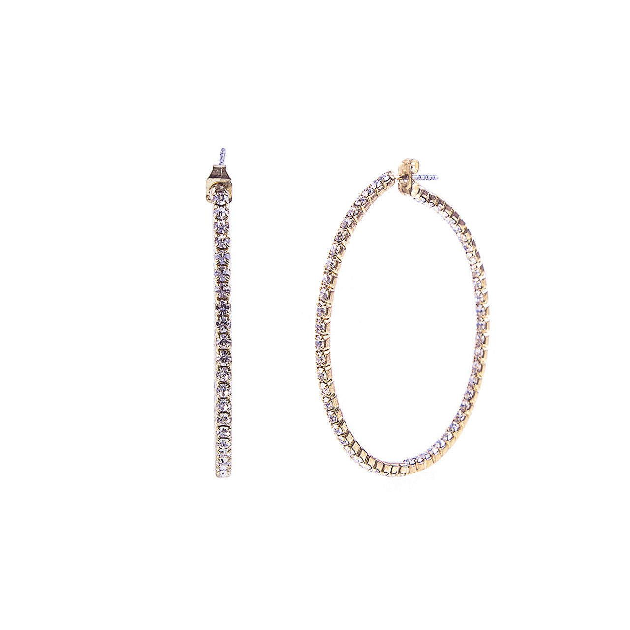 Rhinestone Gold 40 mm Hoops