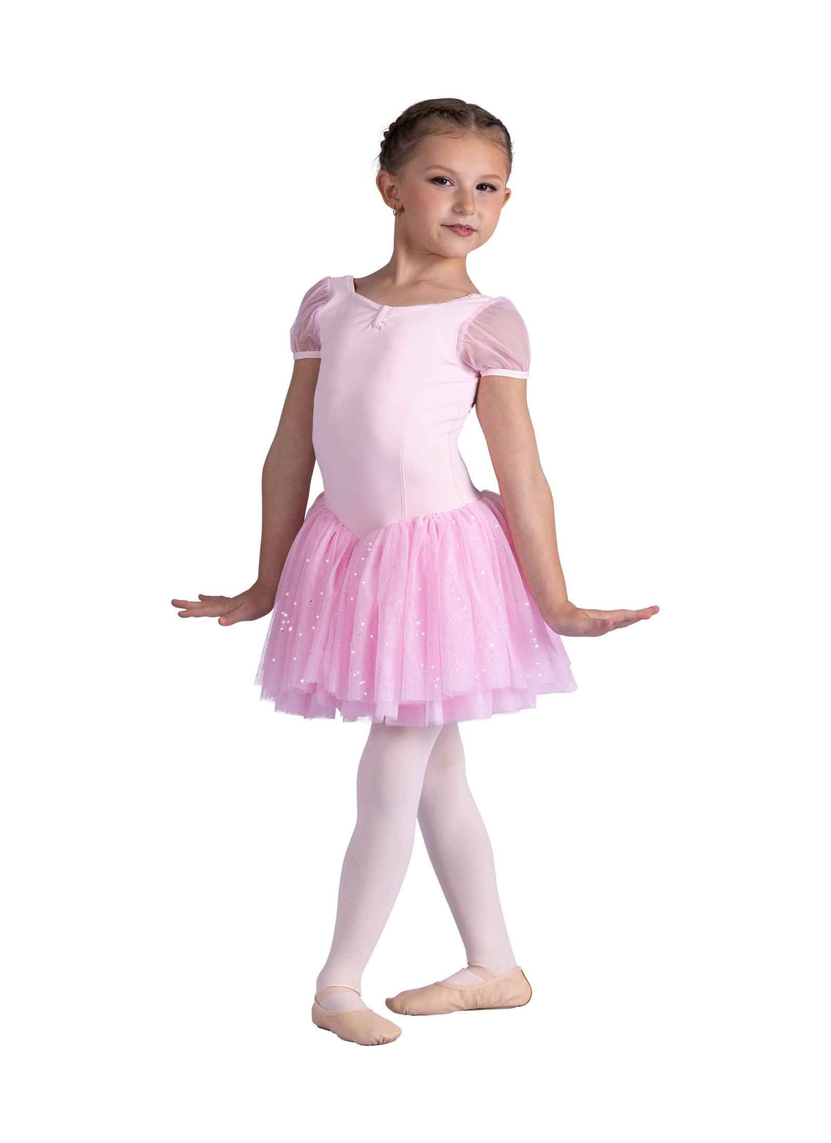 DanznMotion Kids Celestine Puff sleeve Glitter Dress