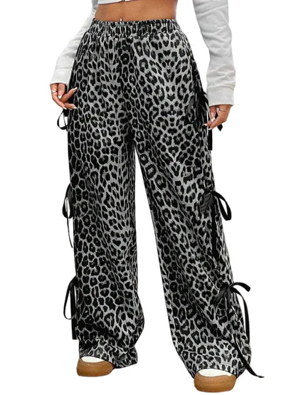 Leopard Print Pants W/ Ribbon Detail