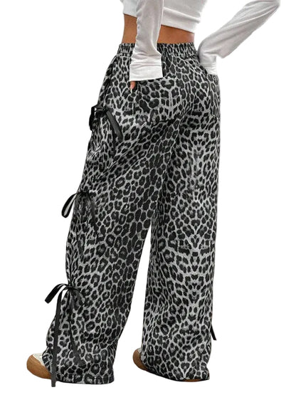 Leopard Print Pants W/ Ribbon Detail