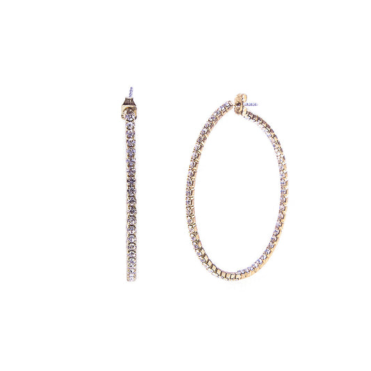 Rhinestone Gold 40 mm Hoops