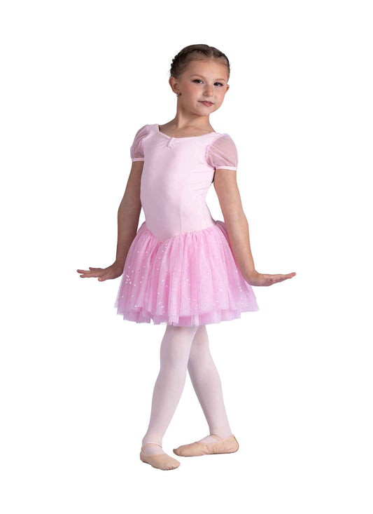 DanznMotion Kids Celestine Puff sleeve Glitter Dress